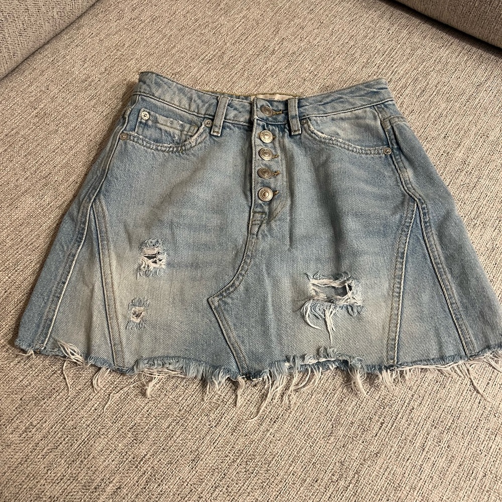 Denim Distressed Button-Up Skirt